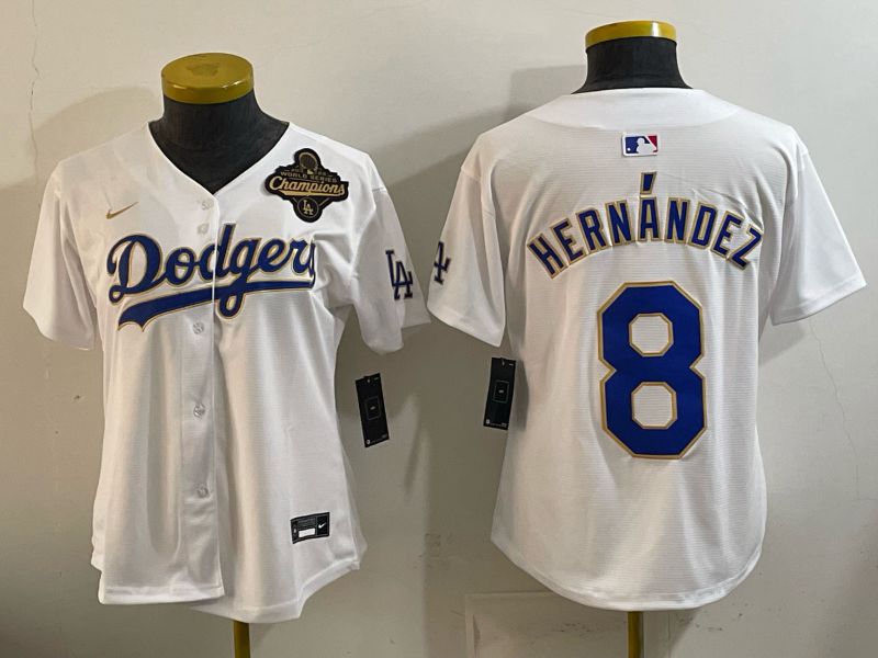 Youth 2026 Los Angeles Dodgers #8 Hernandez White Gold Game Nike MLB Jersey style 09